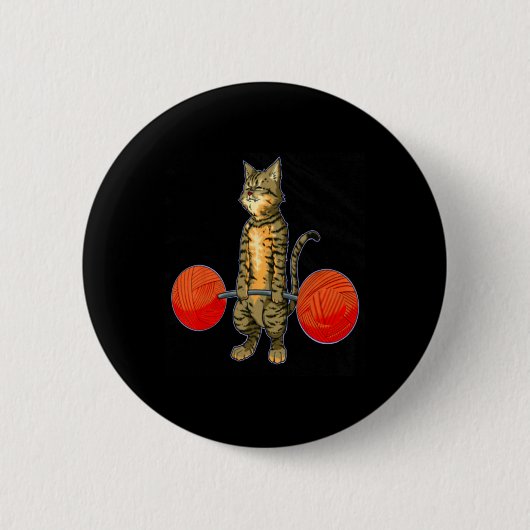 持上げ猫重量挙げボディビルフィットネス 缶バッジ (正面)