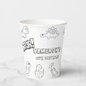 持続可能なぬり絵アクティビティ かわいい恐竜パーティー 紙コップ (正面)