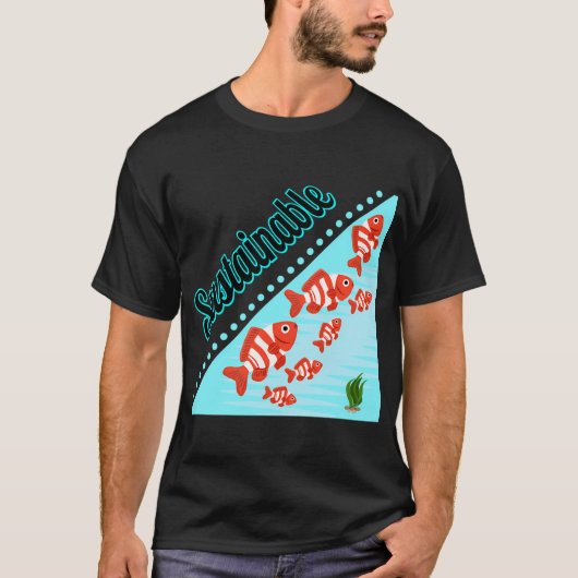 持続可能な赤い縞模様の魚の群れ Tシャツ (正面)