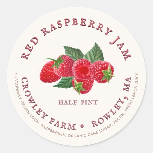 持続的に成長した赤いラズベリー保存用ラベル ラウンドシール (正面)