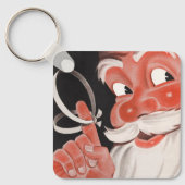 指にリマインダーの紐をつけたヴィンテージのサンタクロース キーホルダー (正面)