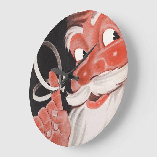 指にリマインダーの紐をつけたヴィンテージのサンタクロース ラージ壁時計 (傾斜)