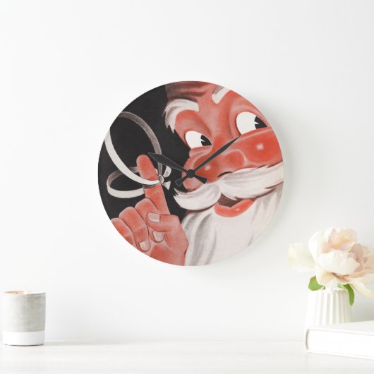 指にリマインダーの紐をつけたヴィンテージのサンタクロース ラージ壁時計 (ホーム)