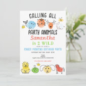 指の絵を描パーティー動物アート誕生日パーティー 招待状 (スタンド正面)