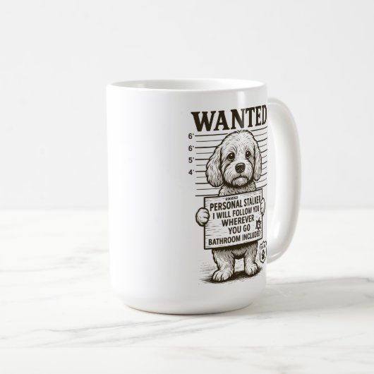 指名手配おもしろい犬のストーカー コーヒーマグカップ (正面右)