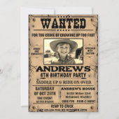 指名手配のポスター西カウボーイとフォト誕生日 招待状 (正面)
