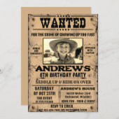 指名手配のポスター西カウボーイとフォト誕生日 招待状 (正面/裏面)
