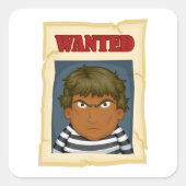 指名手配の人物が囚人の広場のステッカーを逃れた スクエアシール (正面)