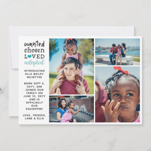 指名手配の採用ティール（緑がかった色）写真コラージュ 案内状 (正面)