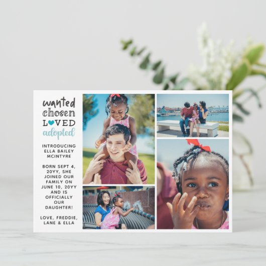 指名手配の採用ティール（緑がかった色）写真コラージュ 案内状 (スタンド正面)