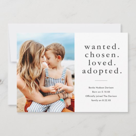 指名手配の最愛の採用ミニマル写真採用 案内状 (正面)