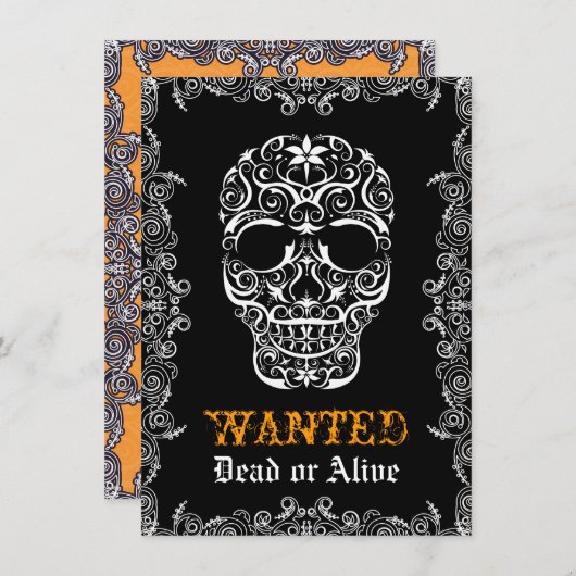 指名手配の死者またはアライブハロウィーンスカル招待状 招待状 (正面/裏面)