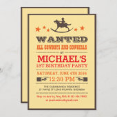 指名手配カントリーウエスタンカウボーイ誕生日招待状 招待状 (正面/裏面)