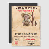 指名手配カントリーウエスタンサボスガール誕生日 マグネット招待状 (正面/裏面)