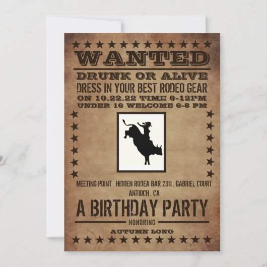 指名手配ポスターウェスタンクラシック誕生日招待状 招待状 (正面)