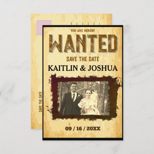 指名手配ポスター💍ウェスタンテーマ結婚ズの写真 セーブザデート (正面/裏面)