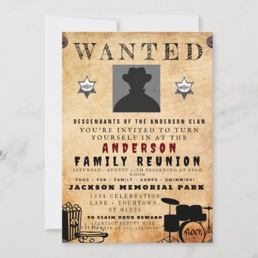 指名手配ポスターファミリー懇親会バーベキュー招待状 招待状 (正面)