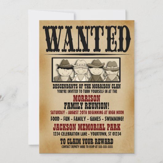 指名手配ポスターファミリー懇親会バーベキュー招待状 招待状 (正面)