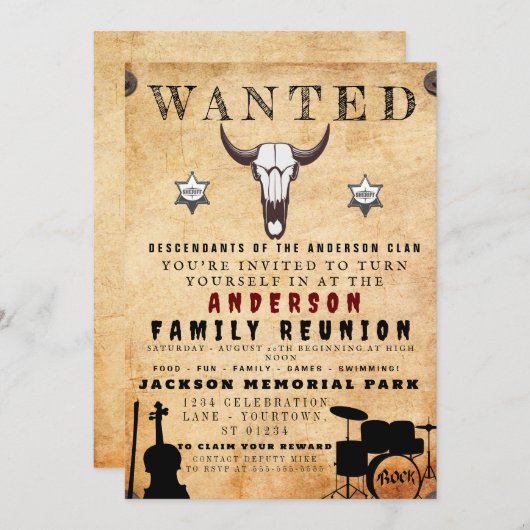 指名手配ポスターファミリー懇親会バーベキュー招待状 招待状 (正面/裏面)