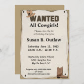 指名手配ポスター女性のカーボーイ誕生日招待状 招待状 (正面/裏面)