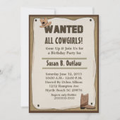 指名手配ポスター女性のカーボーイ/カウボーイ誕生日 招待状 (正面)