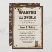 指名手配ポスター女性のカーボーイ/カウボーイ誕生日 招待状