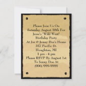 指名手配ポスター招待状おもしろいウェスタンカウボーイパーティー 招待状 (裏面)