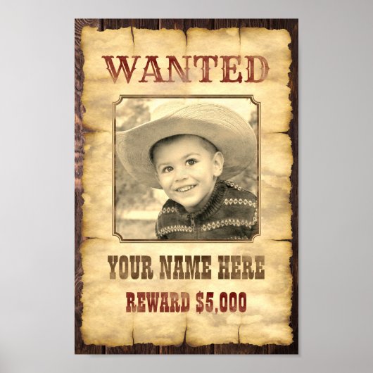 指名手配ポスター |ヴィンテージワイルドウエスト写真テンプレート ポスター (正面)