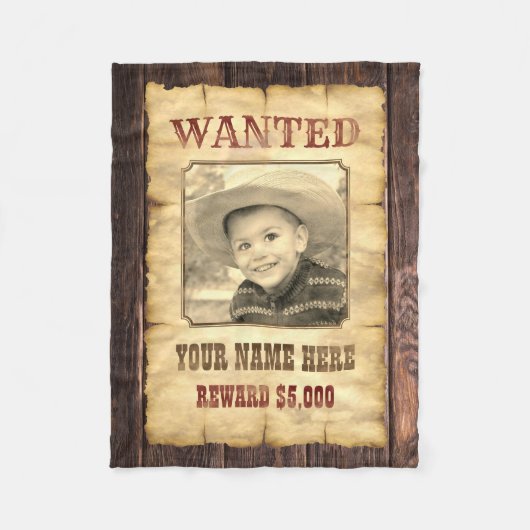 指名手配ポスター |ヴィンテージワイルドウエスト写真テンプレートF フリースブランケット (正面)