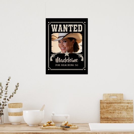 指名手配ワイルドウェストおもしろいウェスタン誕生日 ポスター (キッチン)