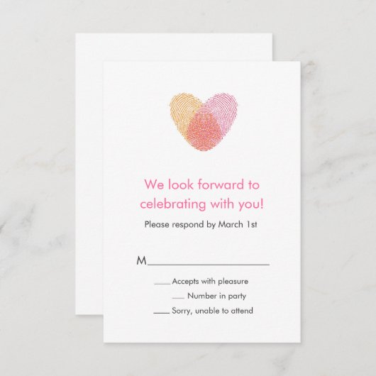 指紋のハートの応答カード 出欠カード (正面/裏面)