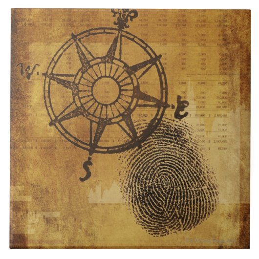 指紋を持つ旧式なコンパス面図 タイル (正面)