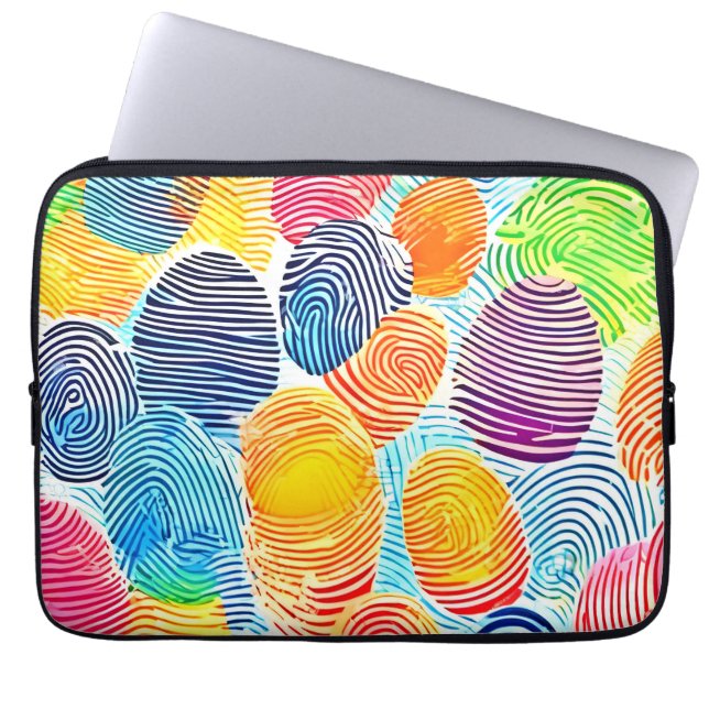 指紋カラフルパターン ラップトップスリーブ (正面)