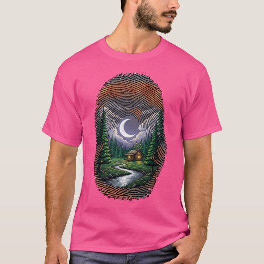 指紋デザインの幻想的な森のTシャツ Tシャツ (正面)