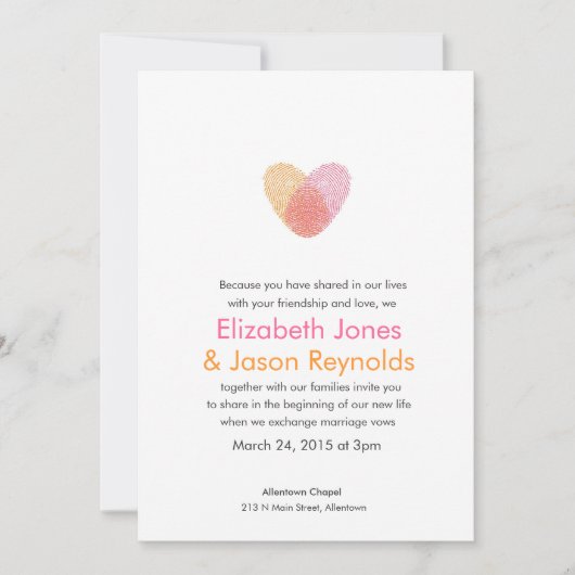 指紋ハートの結婚式招待状 招待状 (正面)