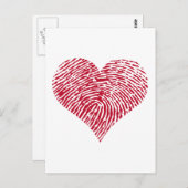 指紋パターン付き赤いハート ポストカード (正面/裏面)