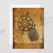 指紋付きアンティークコンパスバラ ポストカード (正面/裏面)