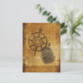 指紋付きアンティークコンパスバラ ポストカード (スタンド正面)