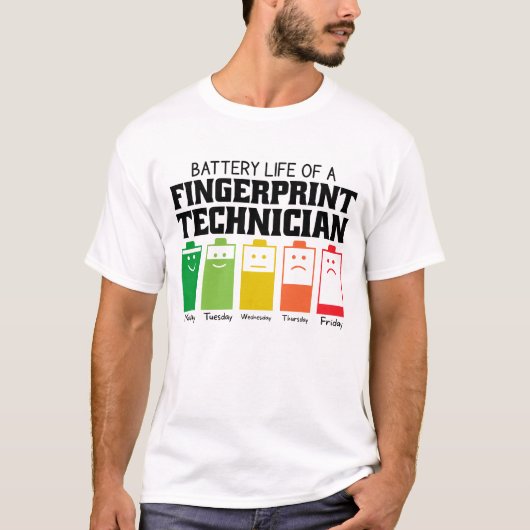 指紋技術者のバッテリ持続時間 Tシャツ (正面)