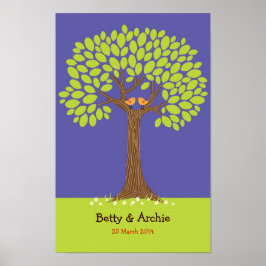 指紋/シグネチャツリー結婚の色（濃い青） ポスター