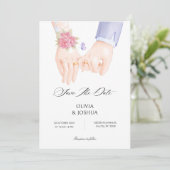 指輪と手繋ぎ　優しいエレガントな結婚式 セーブザデート (スタンド正面)