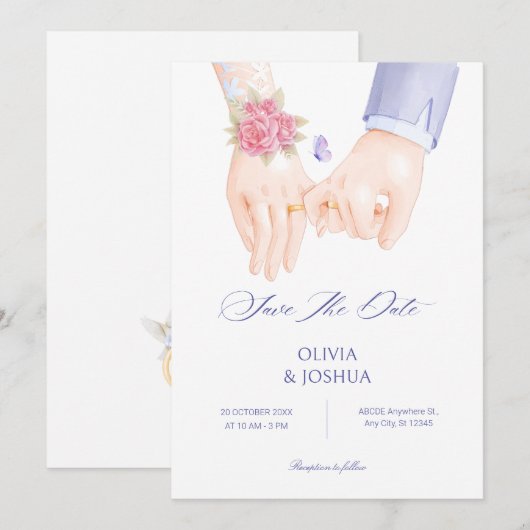 指輪と手 優しい エレガントなウェディング セーブザデート (正面/裏面)
