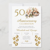 指輪のモチーフが入った結婚50周年の招待状 招待状 (正面)