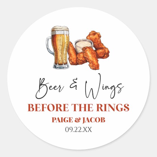 指輪の前にビールとウィングのリハーサルディナー ラウンドシール (正面)