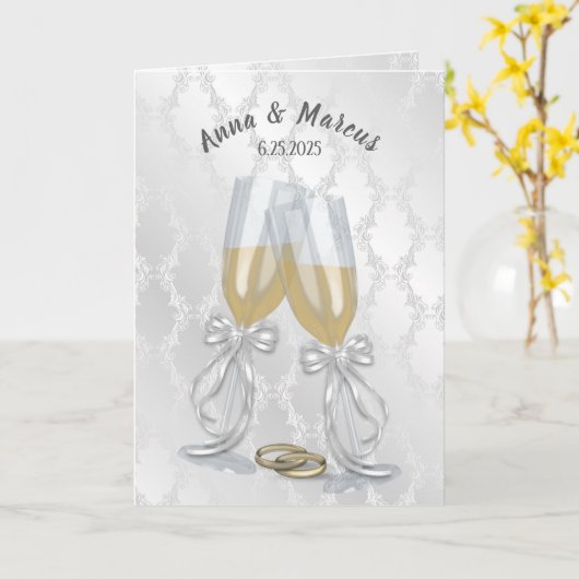 指輪の結婚式の乾杯 カード (黄色い花)