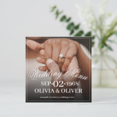 指輪をはめたカラフルな結婚式のカップルの手 メニュー (スタンド正面)