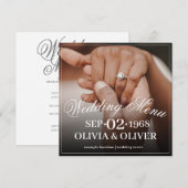 指輪をはめたカラフルな結婚式のカップルの手 メニュー (正面/裏面)