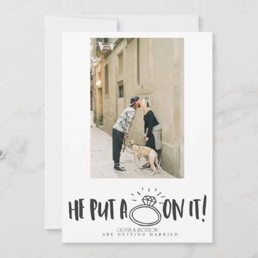 「指輪をはめた」写真付きセーブ・ザ・デート招待状 招待状 (正面)