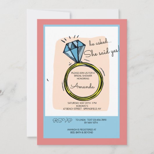 指輪 ブライダルシャワーの招待状 招待状 (正面)