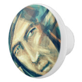 挑戦的な緑の小妖精や小人顔 セラミックノブ (右)